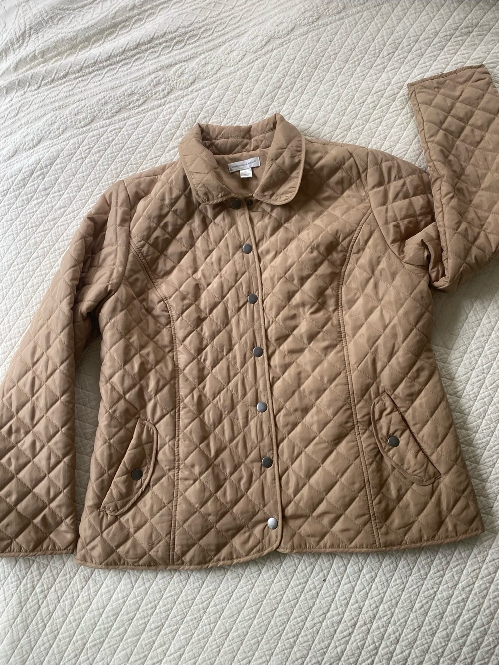 Preppy Minimalist Classic Quilted Tan Camel Snap-up Chore Jacket Academia XL